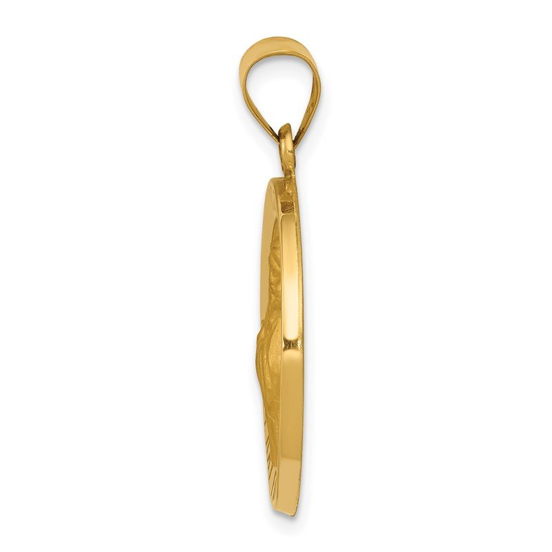14k Polished and Satin Hollow St Francis of Assisi Medal Round Pendant