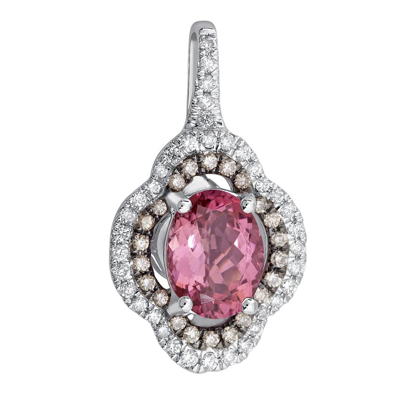 18K 0.28 Ct Brown Diamond And Pink Tourmaline Pendant