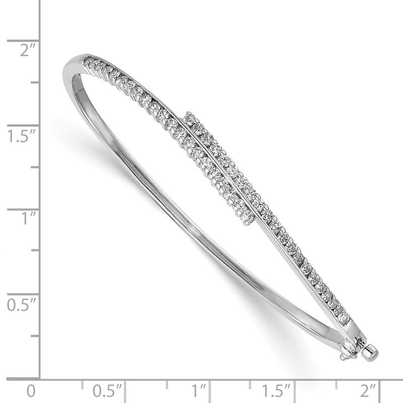 14k White Gold Complete 1 carat AA Diamond Hinged Oval Bangle Bracelet