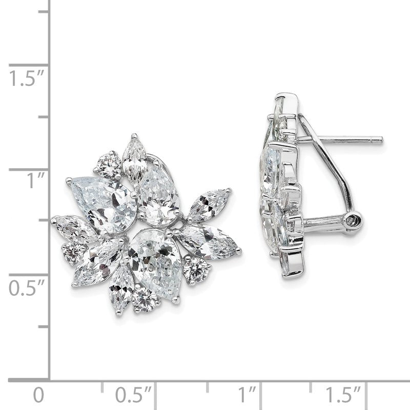 Sterling Silver Rhodium-plated Brilliant-cut & Marquise-cut CZ Cluster Post Omega Back Earrings