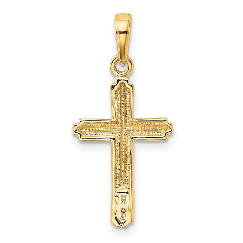 14K Polished Cross With Striped Border Pendant