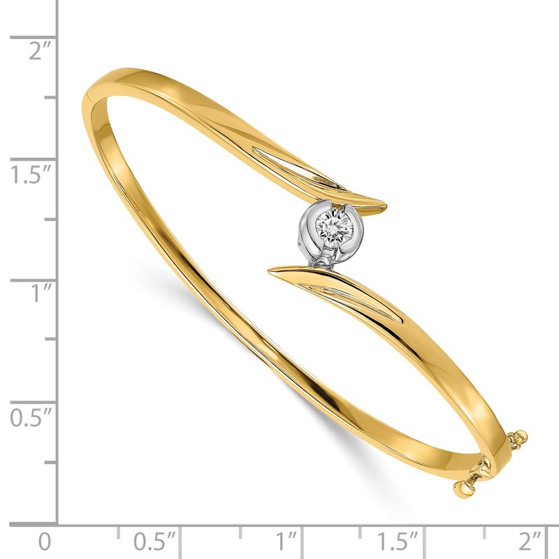 14k Two-tone Complete 1/4 carat AA Diamond Hinged Oval Bangle Bracelet