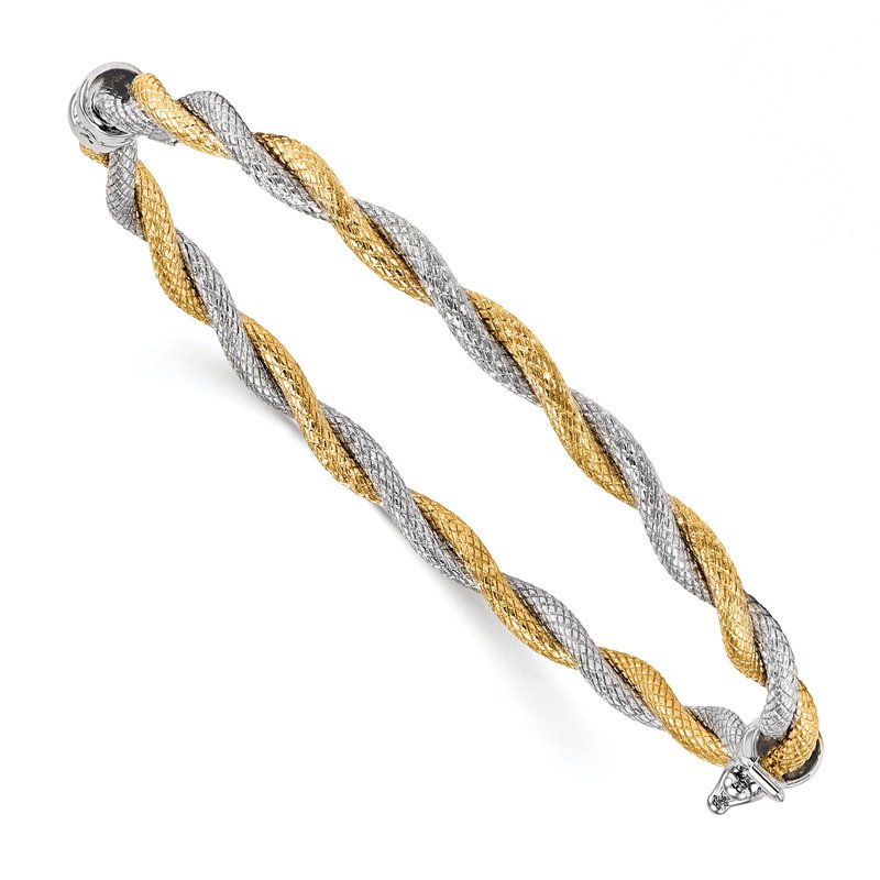 14K w/ White Rhodium Textured Hinged Bangle