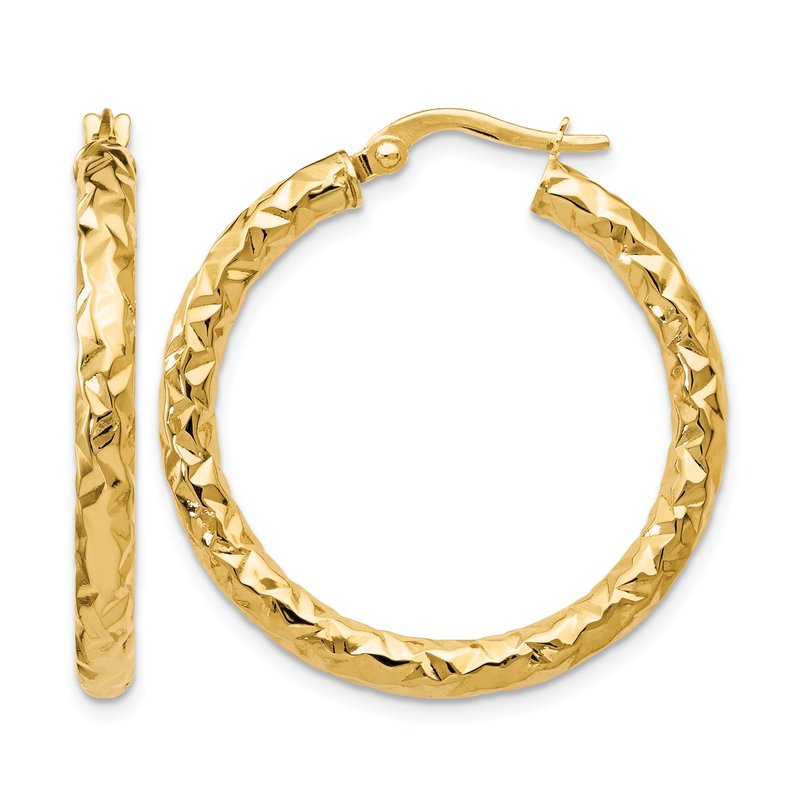 14K ForeverLite Polished and Textured Hoop Earrings