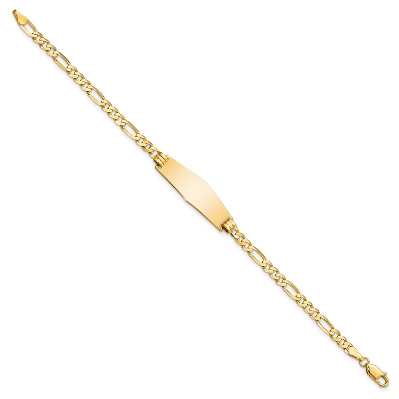 14k Polished Solid Chain/Solid Plate Flat Figaro Link Soft Diamond Shape 28x9.5mm Plate 7 inch ID Bracelet