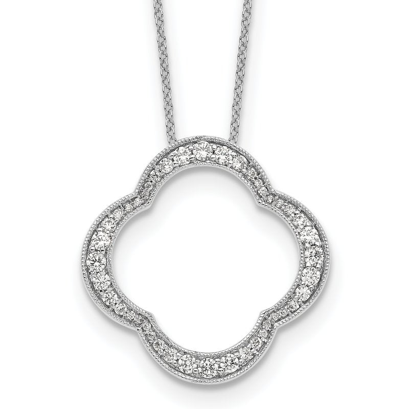 14K White Gold 1/6 carat Lab Grown Diamond VS+ F+ 18 in Complete Quatrefoil Floral Necklace