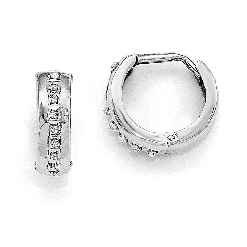 14k White Gold Diamond Fascination Round Huggy Hoop Earrings