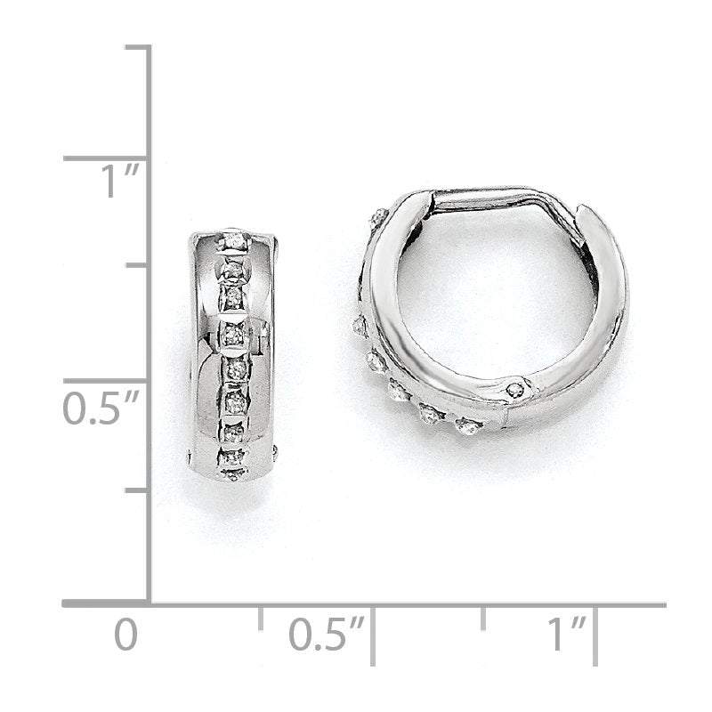 14k White Gold Diamond Fascination Round Huggy Hoop Earrings