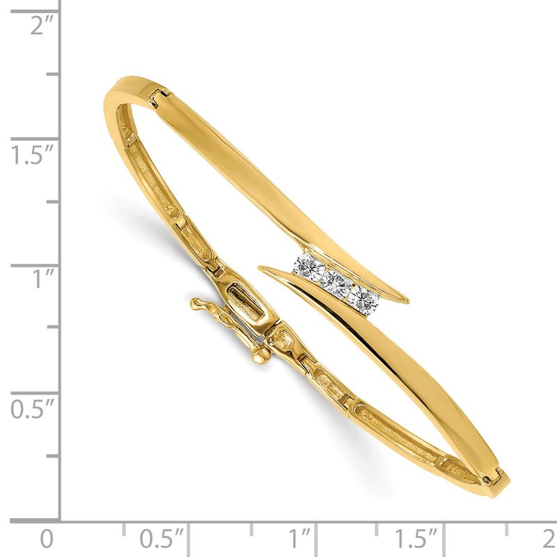 14k Complete 3-Stone 1/4 carat AA Diamond Hinged Bangle Bracelet