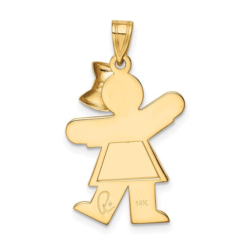 14k The Kids Solid Engravable Medium Girl with Bow on Right Kiss Charm
