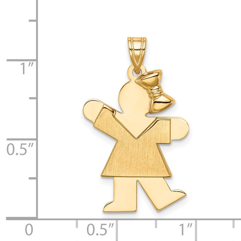 14k The Kids Solid Engravable Medium Girl with Bow on Right Kiss Charm