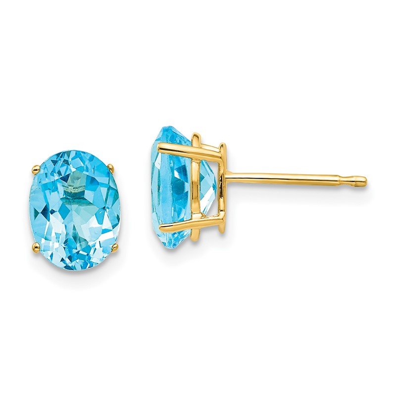 14k 8x6mm Oval Blue Topaz Post Earrings