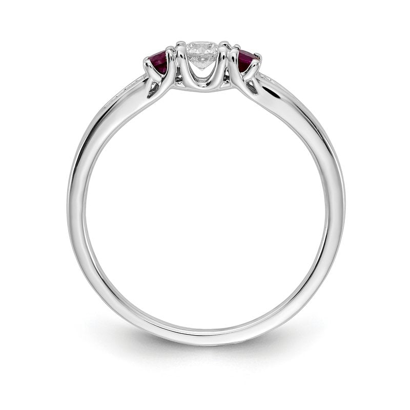 14k White Gold Diamond and Emerald 3-stone Ring