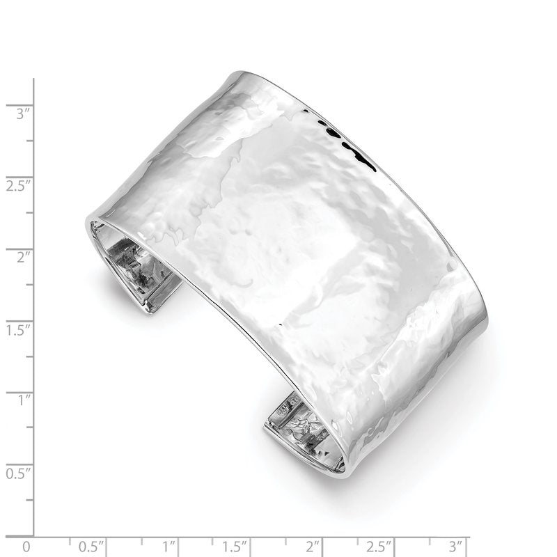 14k White Gold 37mm Hammered Polished Cuff Bangle Bracelet
