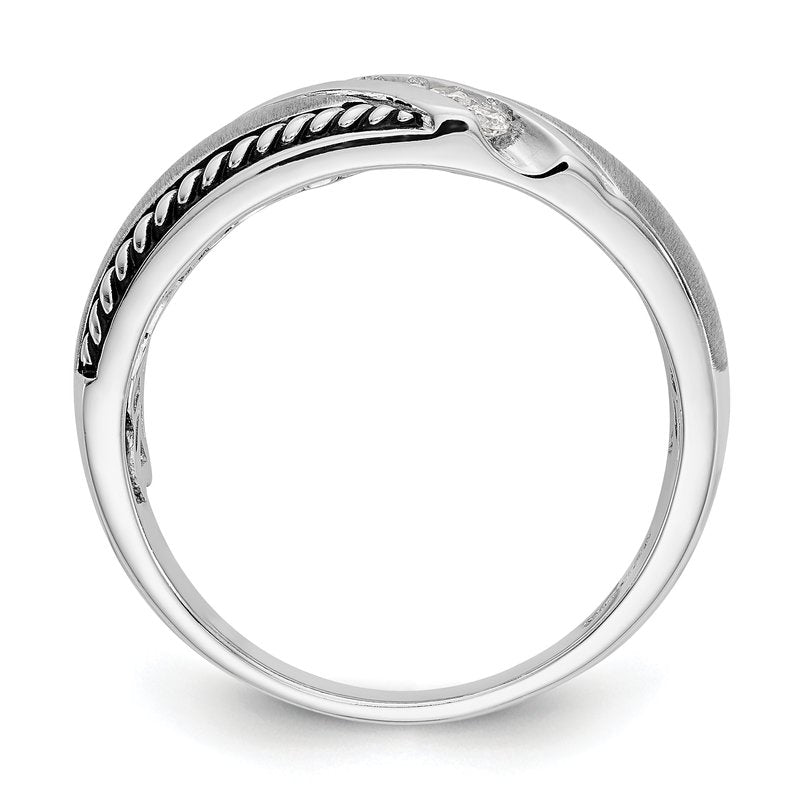 14K White Gold Men's 1/8 carat Lab Grown Diamond VS/SI  D E F  Brushed Polished Antiqued Band