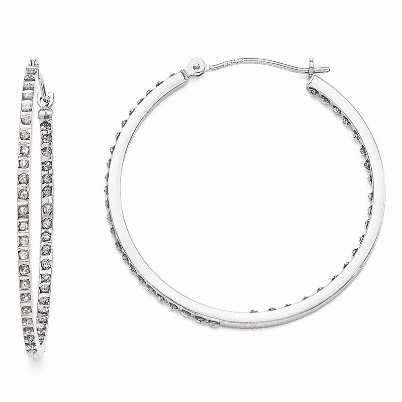 14k White Gold Diamond Fascination Round Hinged Hoop Earrings