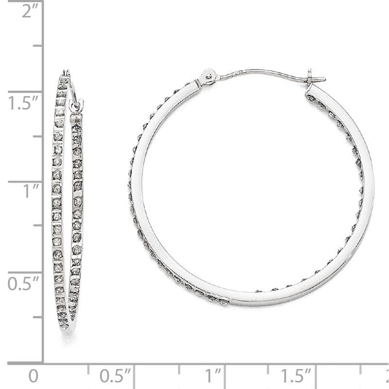 14k White Gold Diamond Fascination Round Hinged Hoop Earrings