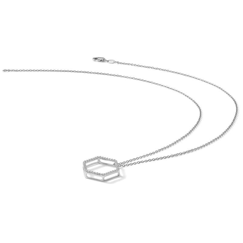 14K White Gold 1/4 carat Lab Grown Diamond VS+ F+ 18 in Complete Hexagon Necklace