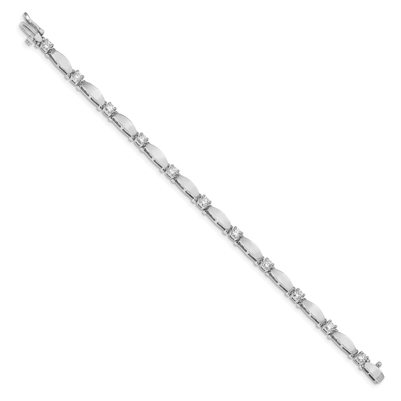 14k White Gold Complete 1.87 carat Round AA Diamond Curved Bar Link 7 inch Tennis Bracelet