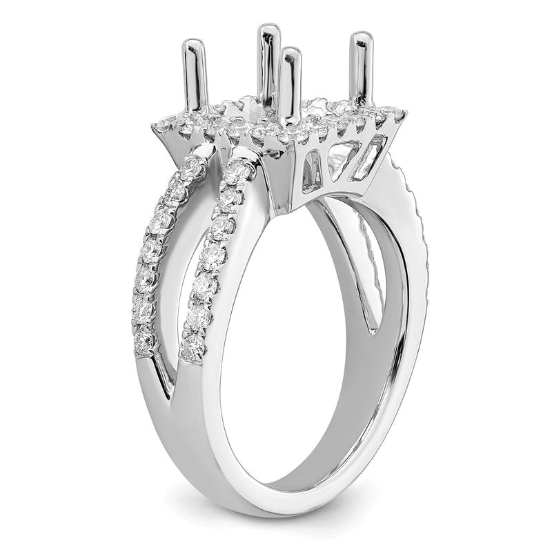 14K White Gold 3/4 carat Lab Grown Diamond VS/SI  D E F  Semi Mount Princess Halo Engagement Ring