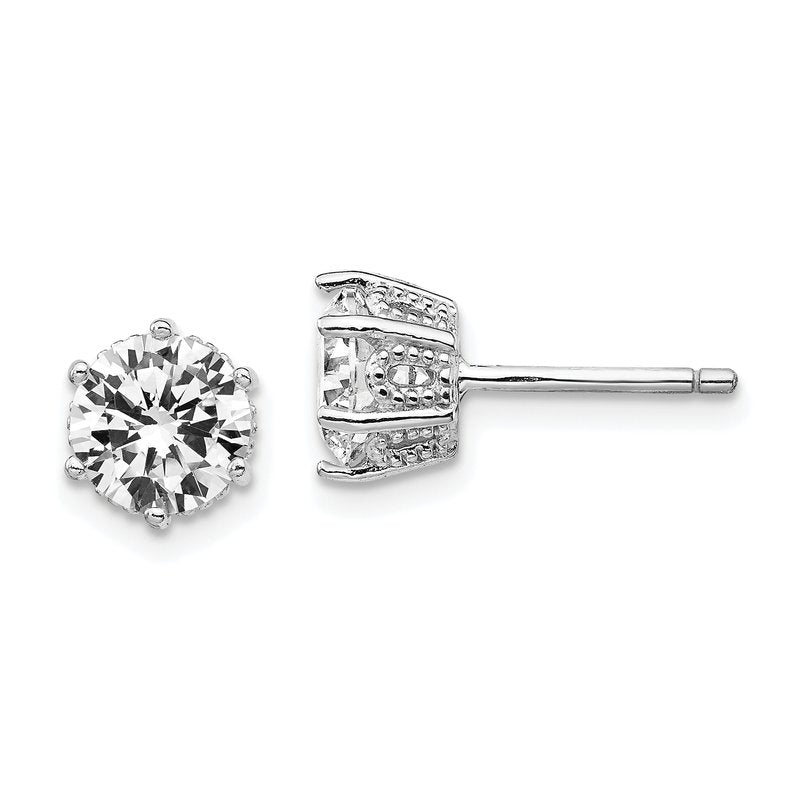Sterling Silver Rhodium-plated Brilliant-cut 6.5mm CZ Post Stud Earrings