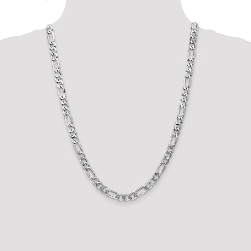 14K White Gold 20 inch 7mm Flat Figaro with Lobster Clasp Chain