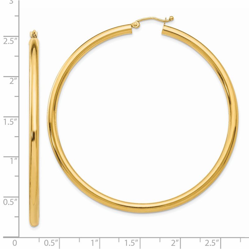 14K 3x60mm Polished Lightweight Tube Hoop Earrings