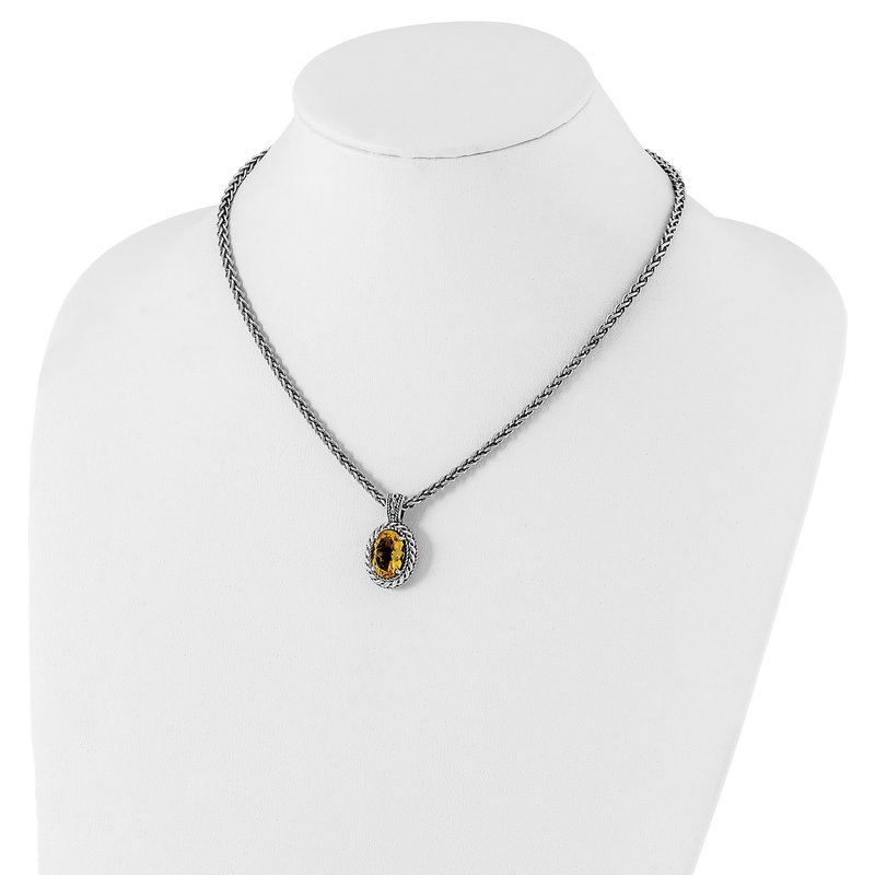 Sterling Silver with 14K Accent 18 Inch Antiqued Oval Citrine Necklace