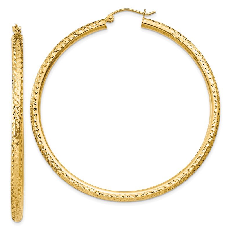14k Diamond-cut 3mm Round Hoop Earrings