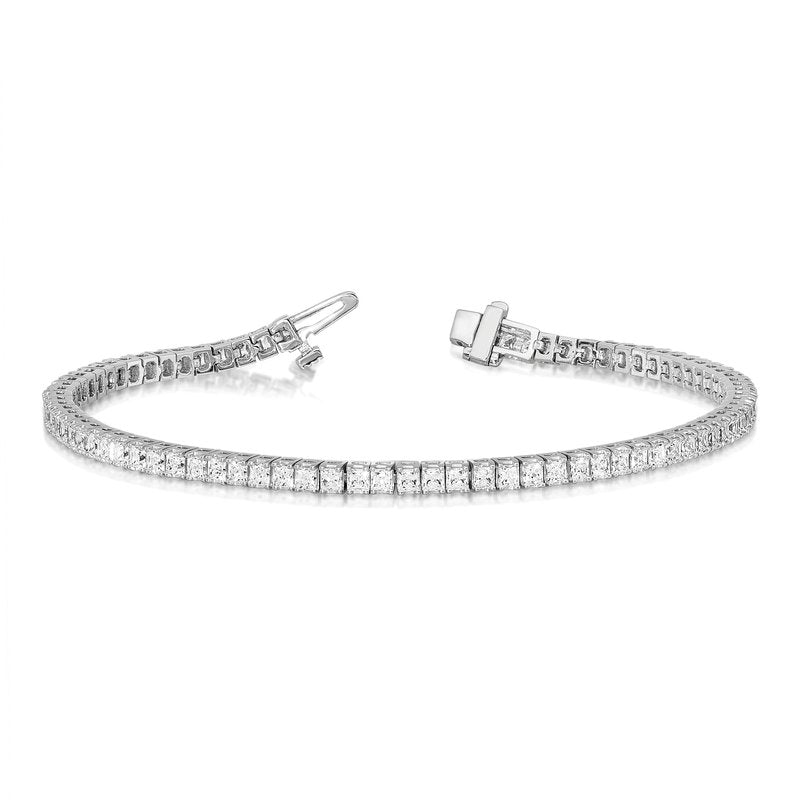 14k White Gold Complete 6.6 carat Princess AA Diamond 4-prong 7 inch Tennis Bracelet