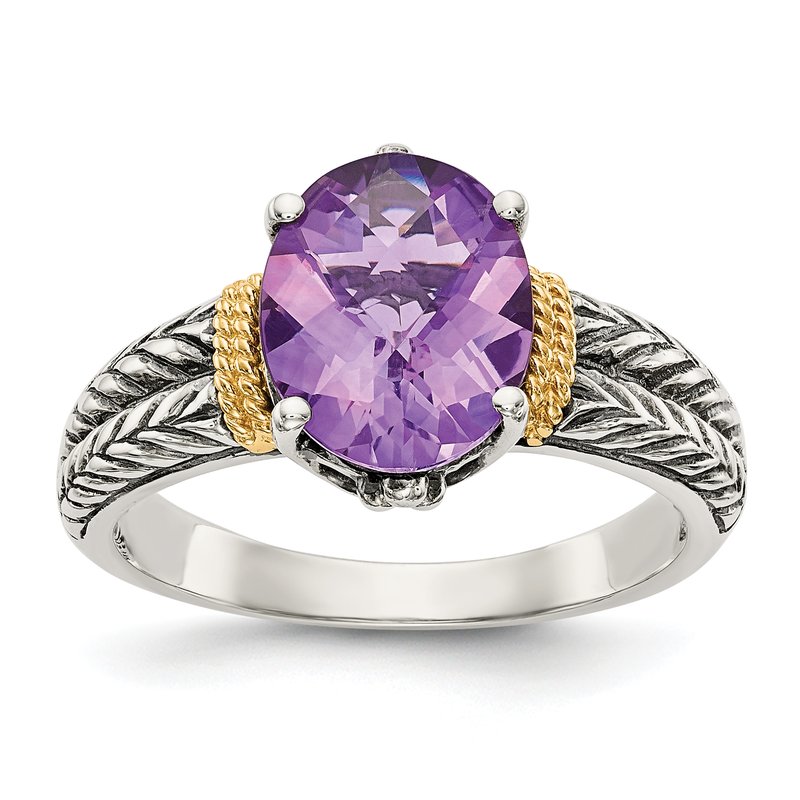 Sterling Silver with 14K Accent Antiqued Oval Amethyst Ring