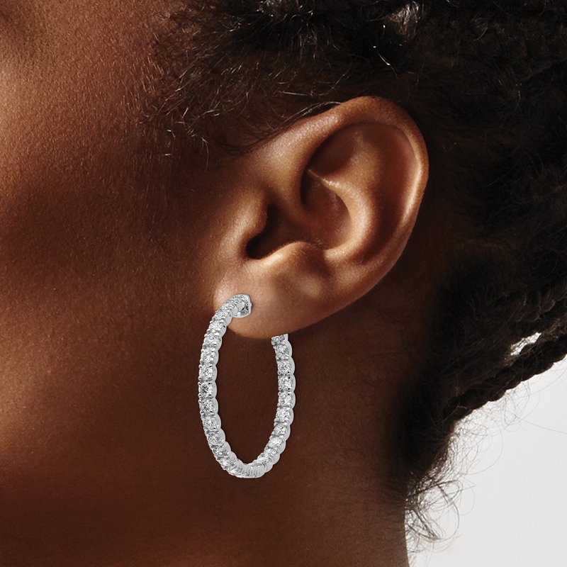 14K White Gold 4 7/8 carat Lab Grown Diamond VS+ F+ Complet In and Out Hoop Earrings