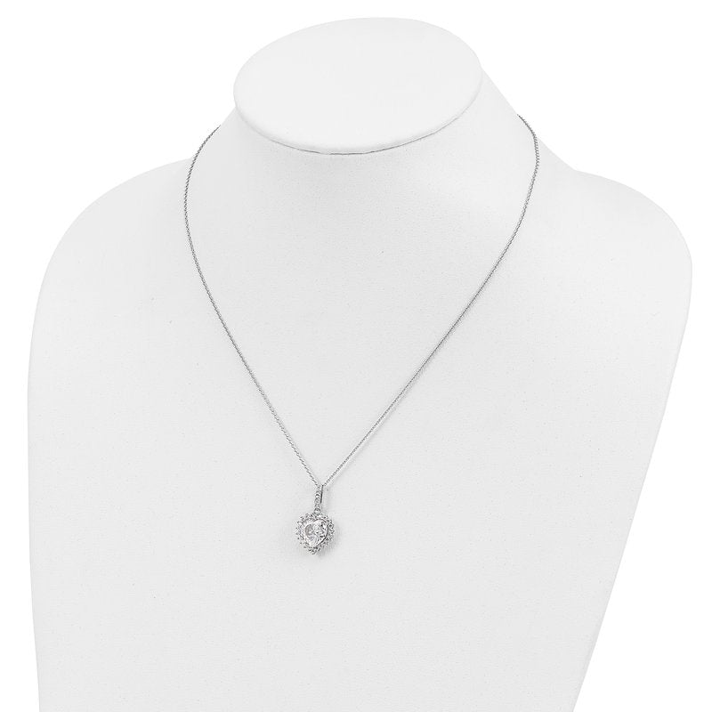 Sterling Silver Rhodium-plated Fancy 100-Facet and Brilliant-cut CZ Heart 18.5 Inch Necklace