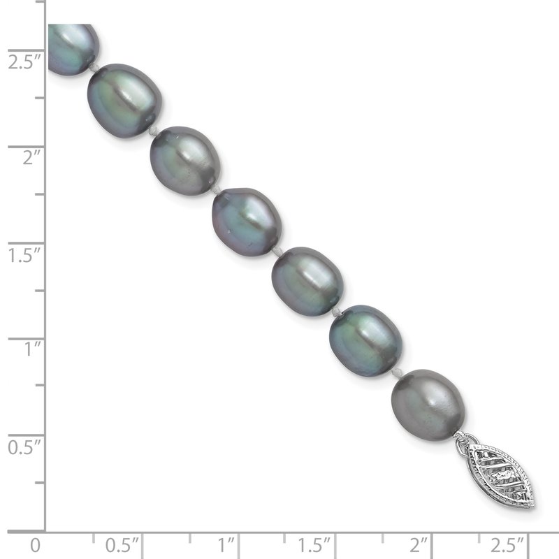 14k White Gold 8-9mm Grey Rice Freshwater Cultured Pearl 16 inch Necklace