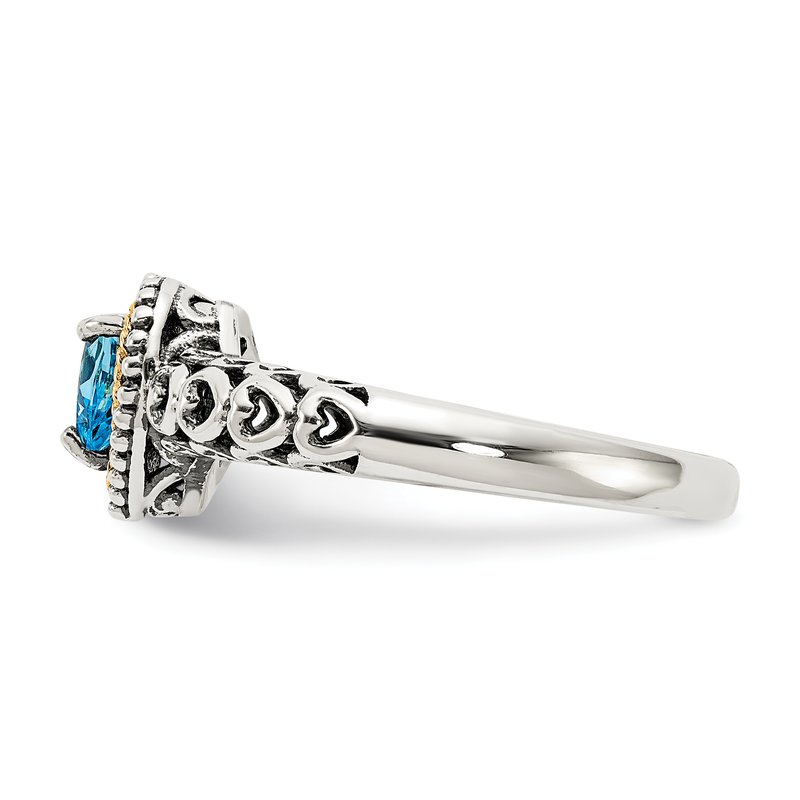 Sterling Silver with 14K Accent Antiqued Blue Topaz Heart Ring