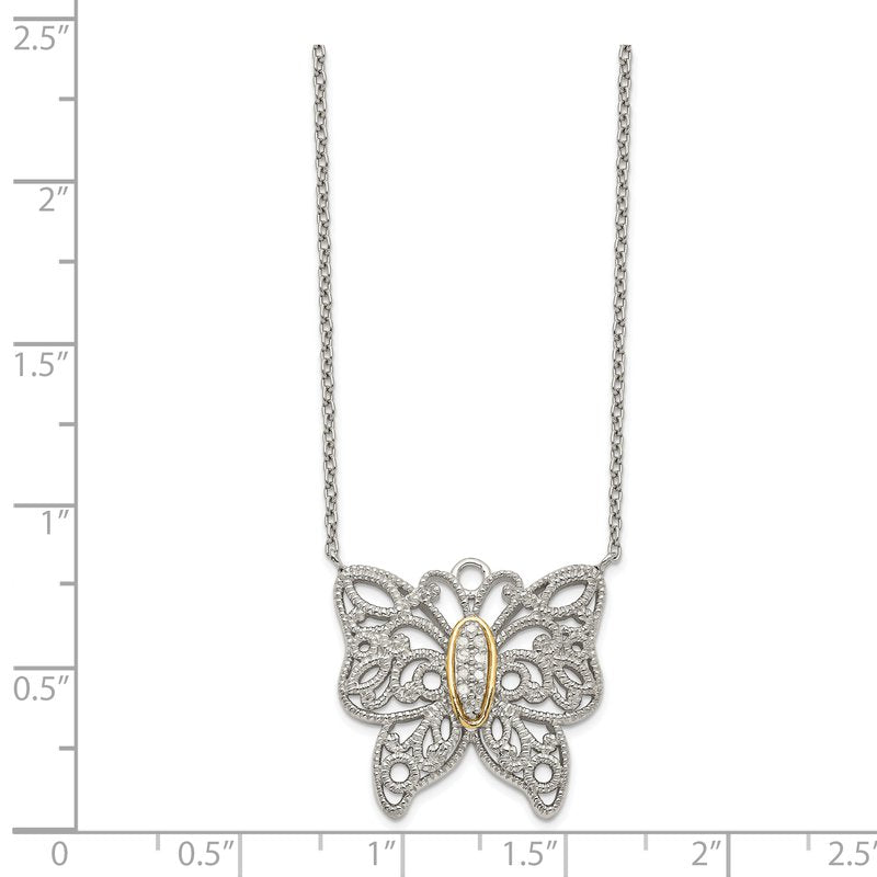 Sterling Silver Rhodium-plated with 14K Accent 18 Inch Diamond Butterfly Necklace