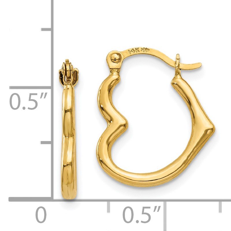 14K Heart Shaped Hollow Hoop Earrings