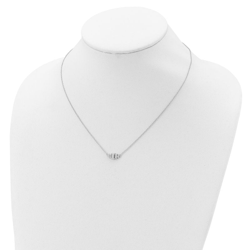 Sterling Silver Rhodium-plated Brilliant-cut and Emerald-cut Bar 18 Inch Necklace