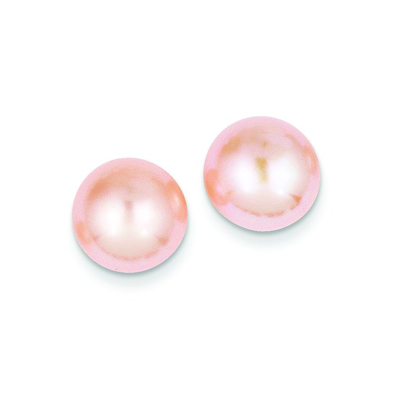 14k 10-11mm Pink Button Freshwater Cultured Pearl Stud Post Earrings