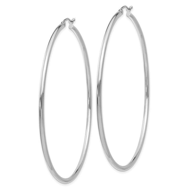 14K White Gold 2.5x65mm Polished Lightweight Tube Hoop Earrings