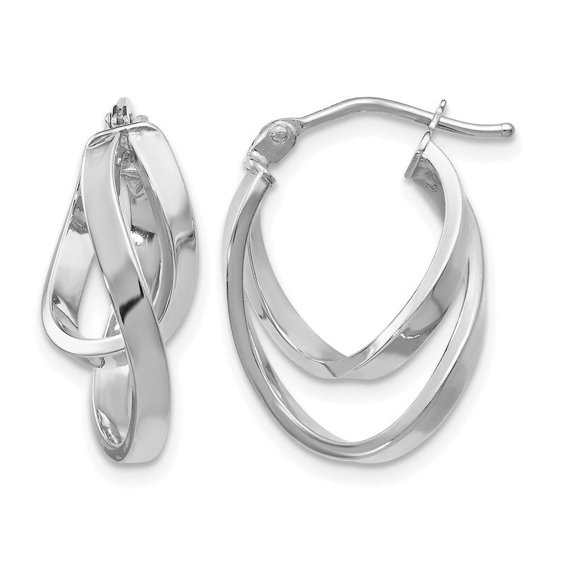 14K w/Wht RH-plating Polished Hinged Hoop Earrings