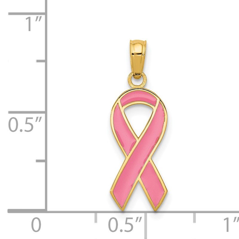 14k Pink Enameled Awareness Ribbon Pendant