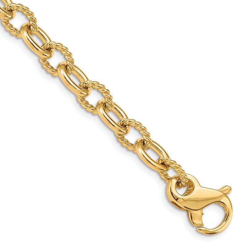 14K 18 inch 7.8mm Hand Polished and Textured Fancy Link with Fancy Lobster Clasp Chain