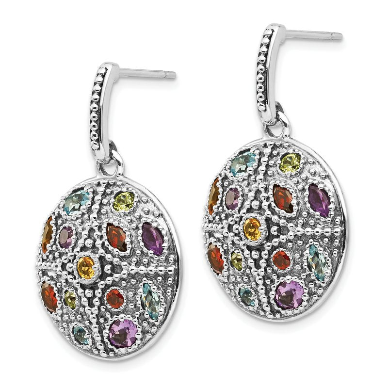 Sterling Silver with 14K Accent Antiqued .55Amethyst/.28Citrine/.65Blue Topaz.37Peridot/.52Garnet Post Dangle Earrings