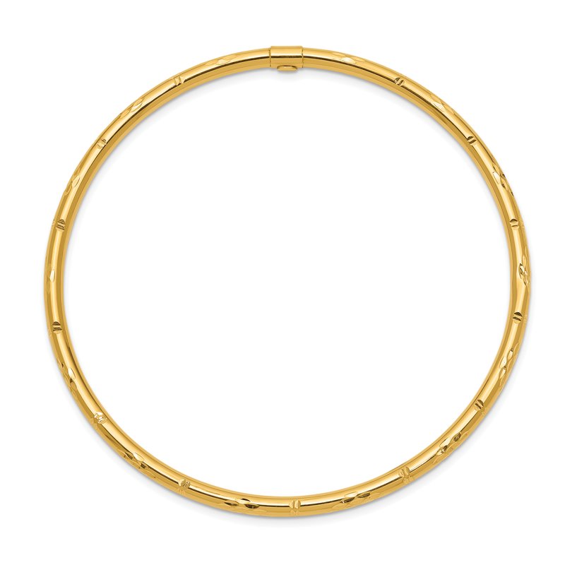 14k Polished Diamond-cut 3.00mm Slip-on Round Bangle Bracelet