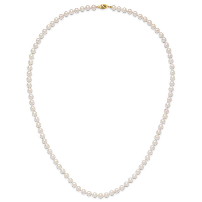 14k 6-7mm White Round Akoya Saltwater Cultured Pearl 16 inch Necklace