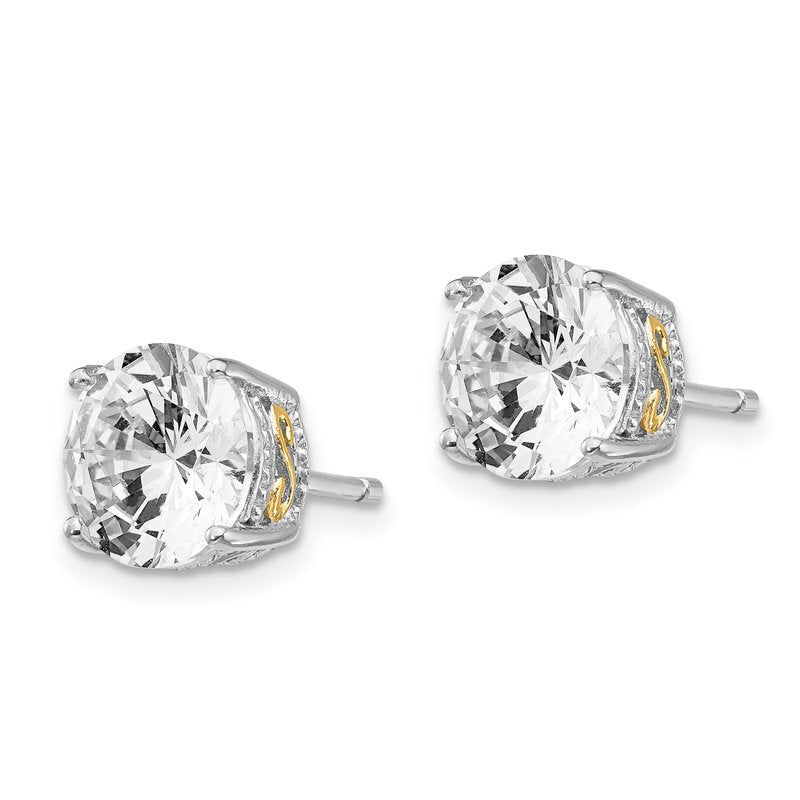 Sterling Silver Rhodium-plated with Gold-plated Accent Brilliant-cut 8mm CZ Stud Post Earrings