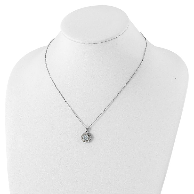 Sterling Silver Rhodium-plated Brilliant-cut and Emerald-cut CZ Halo 18 Inch Necklace