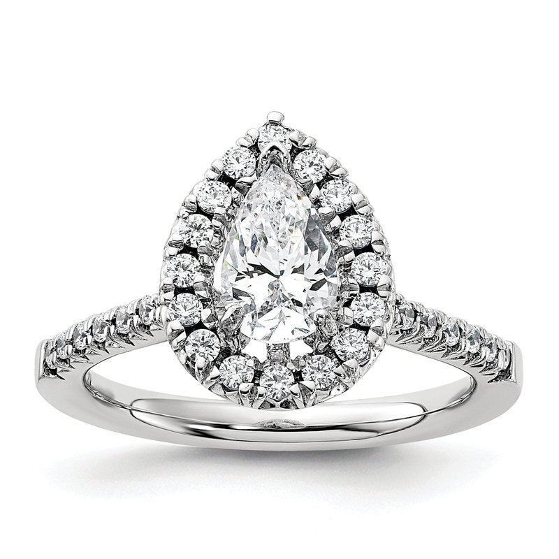 14K White Gold 1/3 carat Lab Grown Diamond VS+ F+ Semi-Mount Pear Halo Engagement Ring