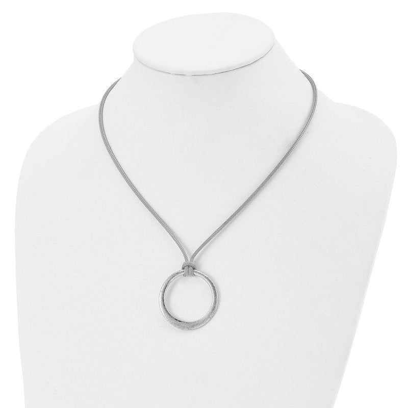 Sterling Silver RH-plated Textured Circle Pendant Necklace